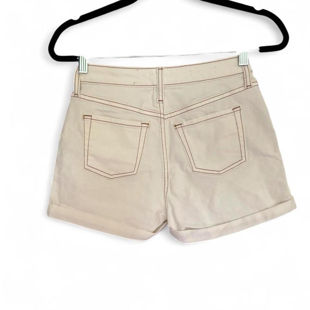 Wild Fable High-Rise Rolled Cuff Denim Shorts white with brown stitching, SZ 00 - Picture 2 of 7